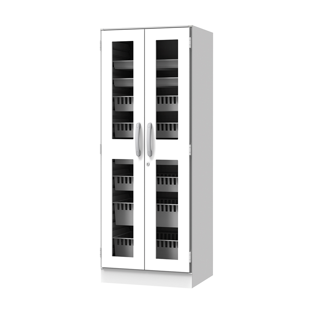 材料キャビネット（ハイタイプ・トレイ収納） 664×550×1778mm 両開きガラス扉 SH-T