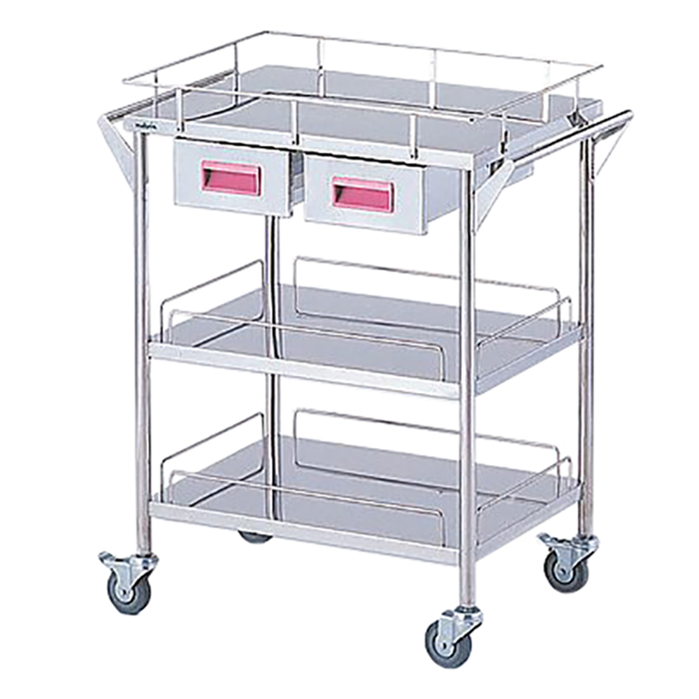 ストレージステンレスカート 3段 ピンク （幅600mm/引き出し2個） CHS-3H-P