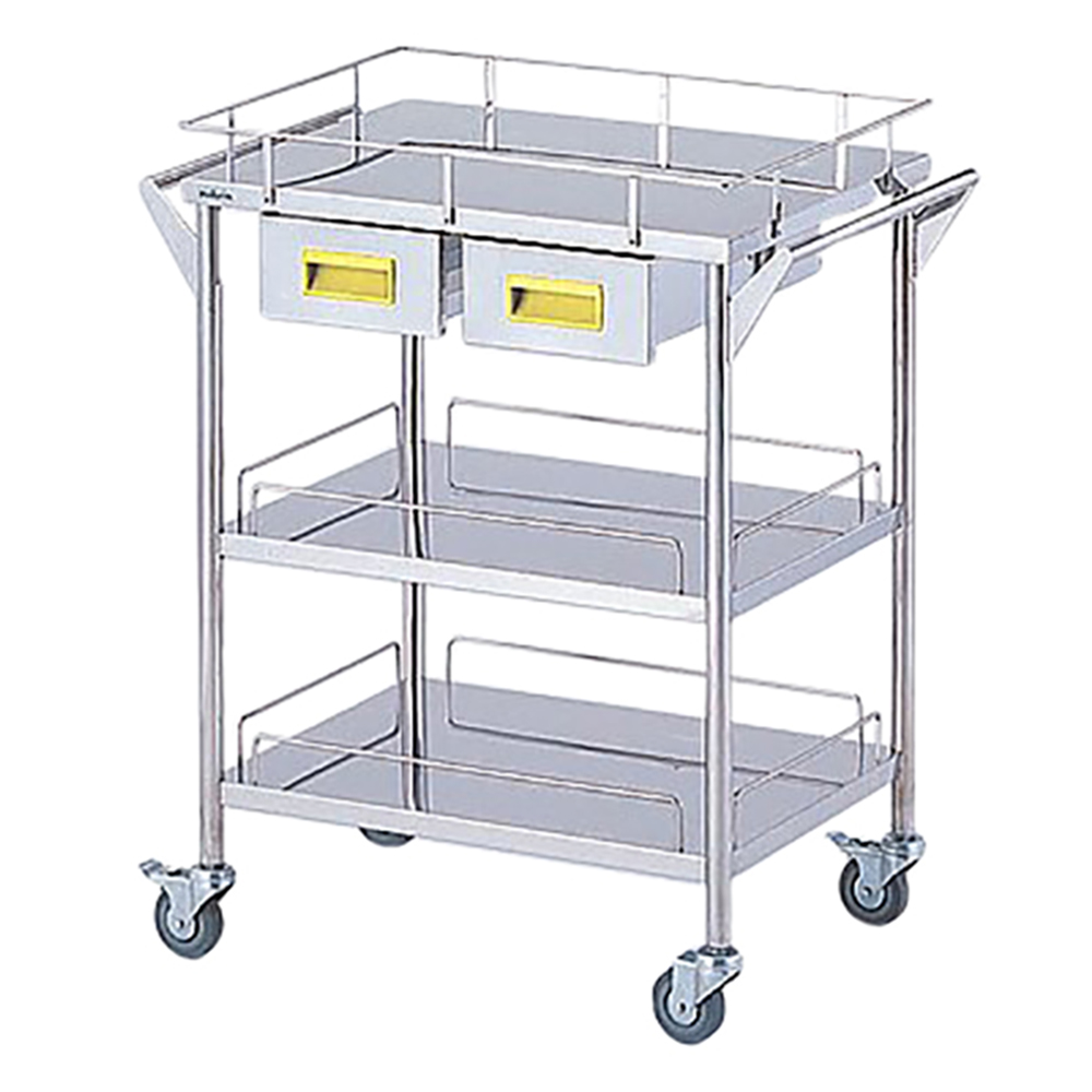 ストレージステンレスカート 3段 イエロー （幅600mm/引き出し2個） CHS-3H-Y