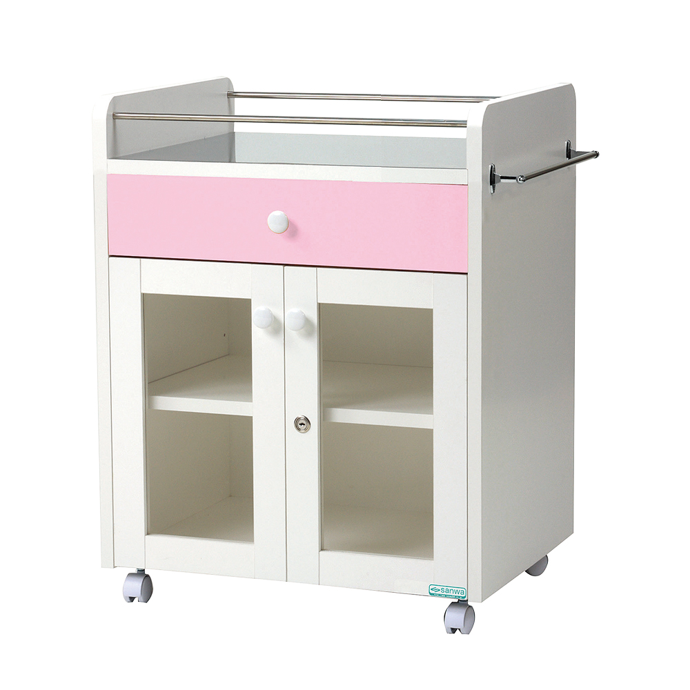 シングルメディカルワゴン ピンク 600×450×760mm 194