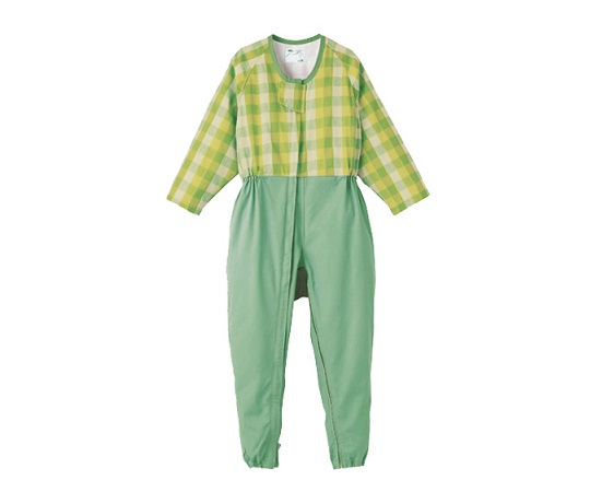 前開き介護寝巻き （フルオープン型/ロック機能付） グリーン/L 5738-TA