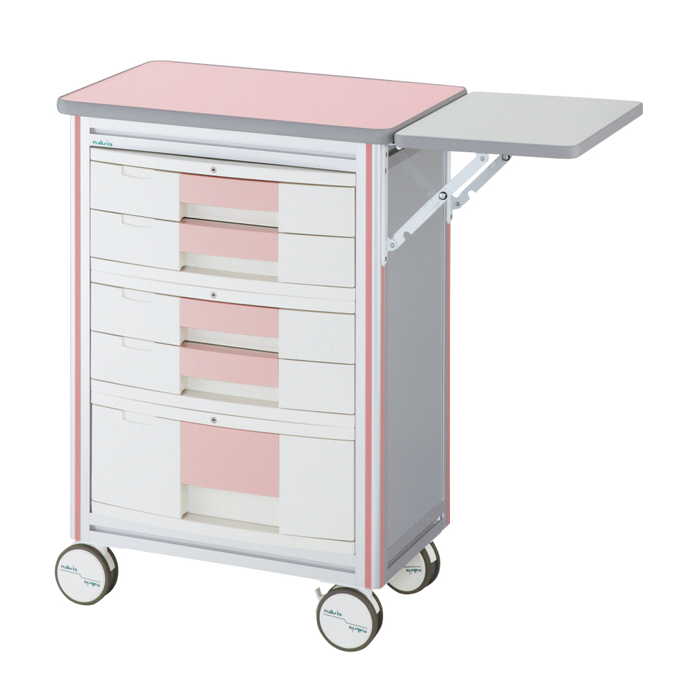 ヨーロピアンカートII（補助天板付き・回診タイプ） 5段ピンク 630×400×855mm ES-B5P
