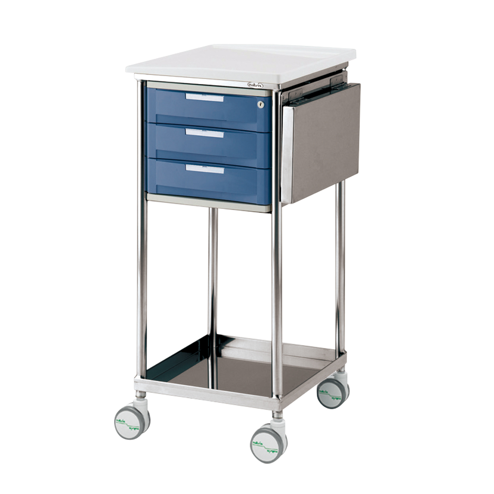 ナビスメイト・トレイワゴン 補助天板付き 3段BOX ブルー