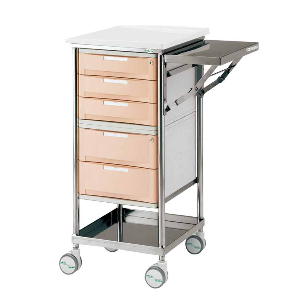 ナビスメイト・トレイワゴン 補助天板付き 5段BOX ピーチ