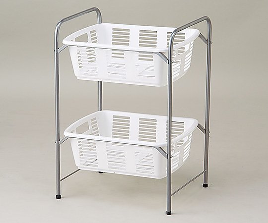 脱衣カゴワゴン・ラック2段式 ホワイト アジャスター付 YBW-2