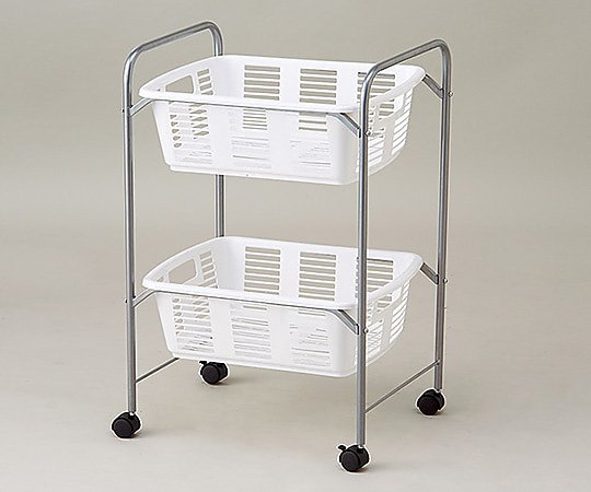 脱衣カゴワゴン・ラック2段式 ホワイト キャスター有り YBW-2C