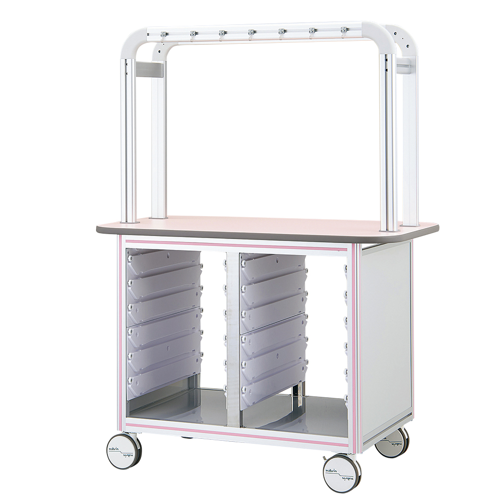 点滴作業台（対面型・アルティアトレースタンダード2列対応） 1200×900×1650 ピンク BT12-2LP