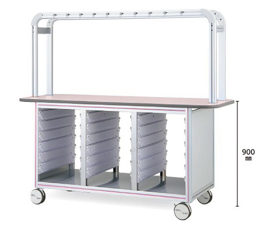 点滴作業台（対面型・アルティアトレースタンダード3列対応） 1800×900×1650 ピンク BT18-3LP