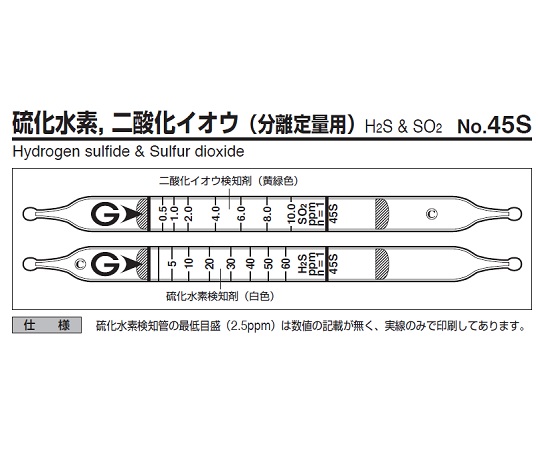ガス検知管 硫化水素、二酸化イオウ 45S