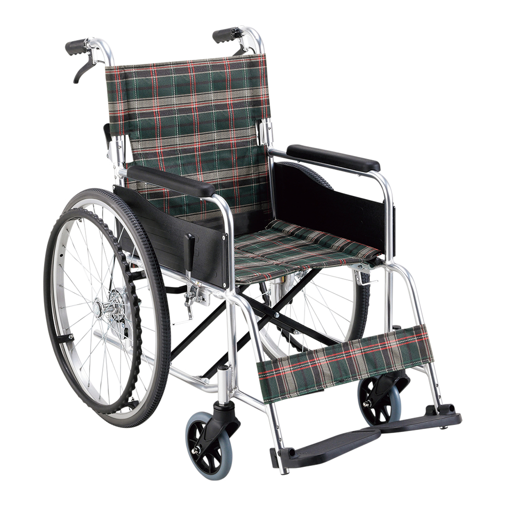 車いす W64×D99.5×H87.5cm グリーンチェック KS50M-40GCS