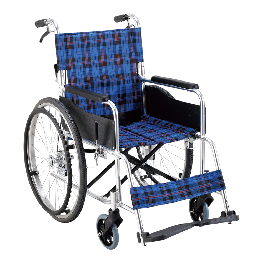 車いす W64×D99.5×H87.5cm ネイビーチェック KS50M-40NCS