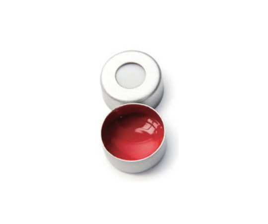 セプタム付クリンプキャップ（ND11）PTFE（赤）/シリコン（白）1.3mm 銀 100個入 CHCC11-30