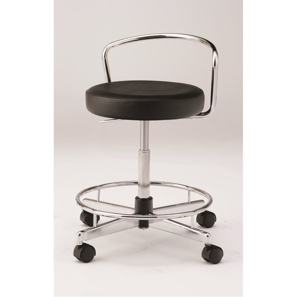 導電チェア・厚座スツールタイプ・背付き・足掛けリング付き ブラック CA-E26L-Z